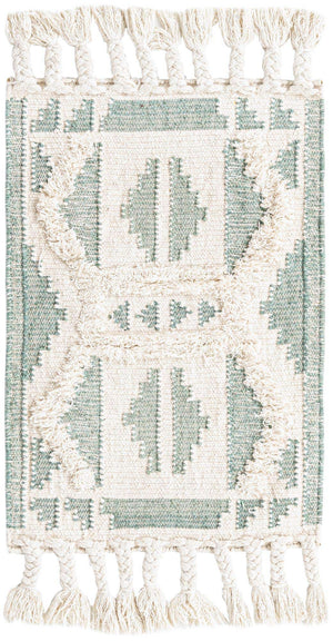 Aquamarine and White 2' x 3' 1 Mesa Rectangle Area Rug 100% Wool Geometric All Natural Carpet for Living, Dining, Office, Bedrooms, Dorms, Kitchens for Sale at Rug Engine