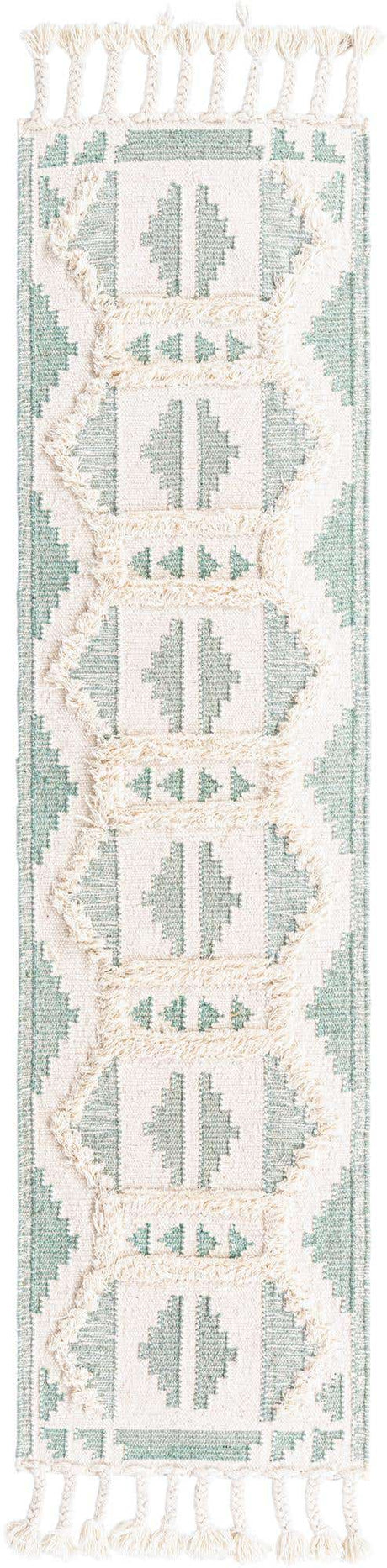 Aquamarine and White 2' 2 x 8' 2 Mesa Runner Area Rug 100% Wool Geometric All Natural Carpet for Living, Dining, Office, Bedrooms, Dorms, Kitchens for Sale at Rug Engine