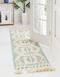 Aquamarine and White 2' 2 x 6' 1 Mesa Runner Area Rug 100% Wool Geometric All Natural Carpet for Living, Dining, Office, Bedrooms, Dorms, Kitchens for Sale at Rug Engine