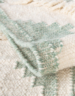 Aquamarine and White 2' 7 x 13' 1 Mesa Runner Area Rug 100% Wool Geometric All Natural Carpet for Living, Dining, Office, Bedrooms, Dorms, Kitchens for Sale at Rug Engine