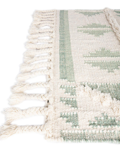 Aquamarine and White 2' 7 x 10' Mesa Runner Area Rug 100% Wool Geometric All Natural Carpet for Living, Dining, Office, Bedrooms, Dorms, Kitchens for Sale at Rug Engine