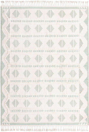 Aquamarine and White 10' x 14' 1 Mesa Rectangle Area Rug 100% Wool Geometric All Natural Carpet for Living, Dining, Office, Bedrooms, Dorms, Kitchens for Sale at Rug Engine