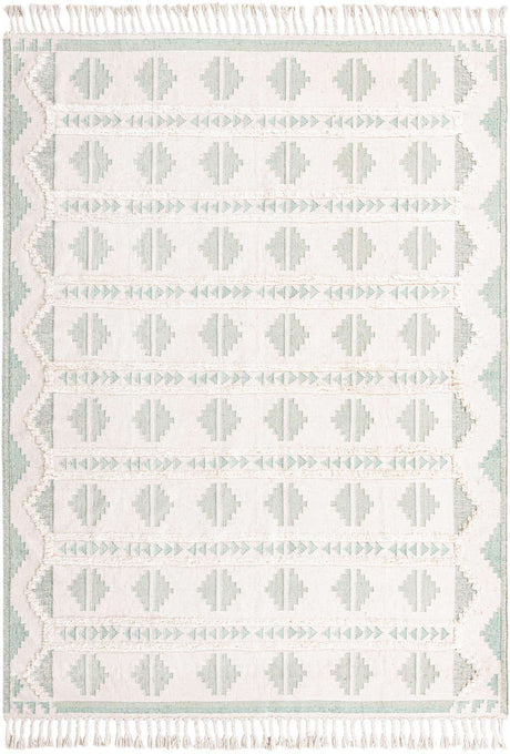 Aquamarine and White 10' x 14' 1 Mesa Rectangle Area Rug 100% Wool Geometric All Natural Carpet for Living, Dining, Office, Bedrooms, Dorms, Kitchens for Sale at Rug Engine