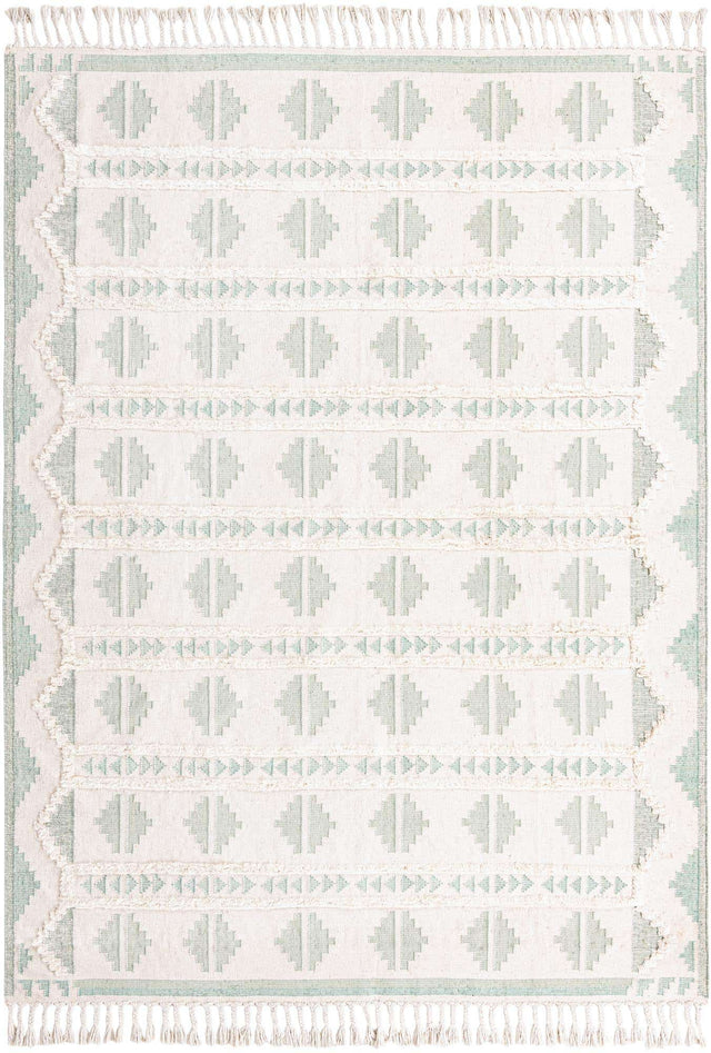 Aquamarine and White 10' x 14' 1 Mesa Rectangle Area Rug 100% Wool Geometric All Natural Carpet for Living, Dining, Office, Bedrooms, Dorms, Kitchens for Sale at Rug Engine