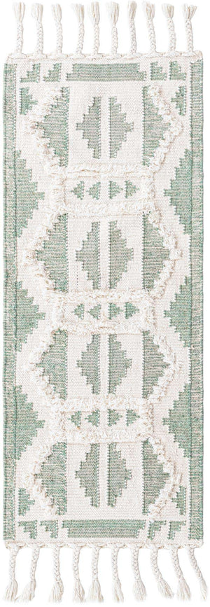Aquamarine and White 2' 2 x 5' 1 Mesa Runner Area Rug 100% Wool Geometric All Natural Carpet for Living, Dining, Office, Bedrooms, Dorms, Kitchens for Sale at Rug Engine