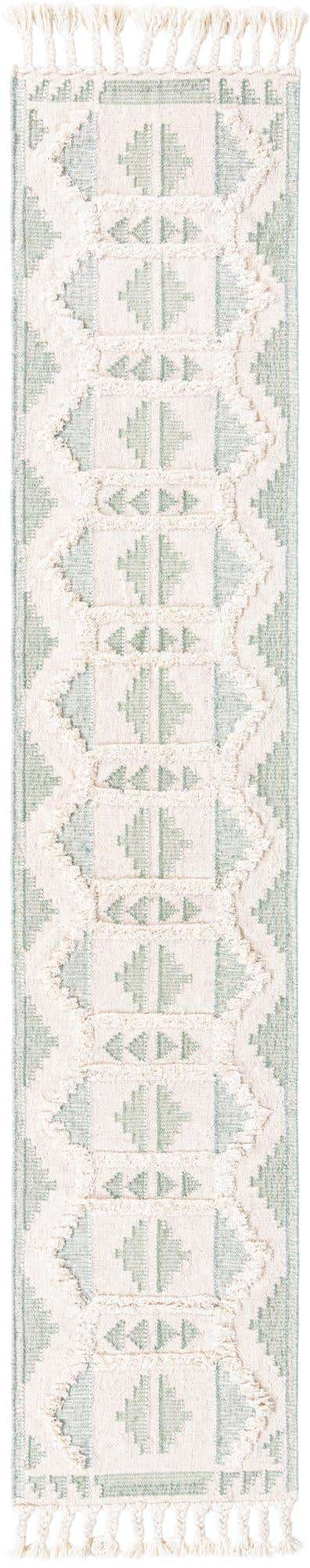 Aquamarine and White 2' 7 x 13' 1 Mesa Runner Area Rug 100% Wool Geometric All Natural Carpet for Living, Dining, Office, Bedrooms, Dorms, Kitchens for Sale at Rug Engine