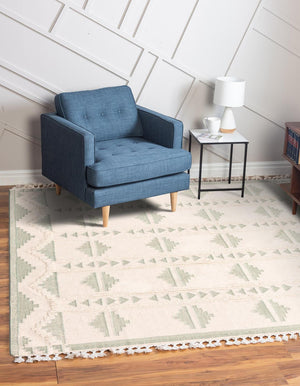 Aquamarine and White 10' x 10' Mesa Square Area Rug 100% Wool Geometric All Natural Carpet for Living, Dining, Office, Bedrooms, Dorms, Kitchens for Sale at Rug Engine