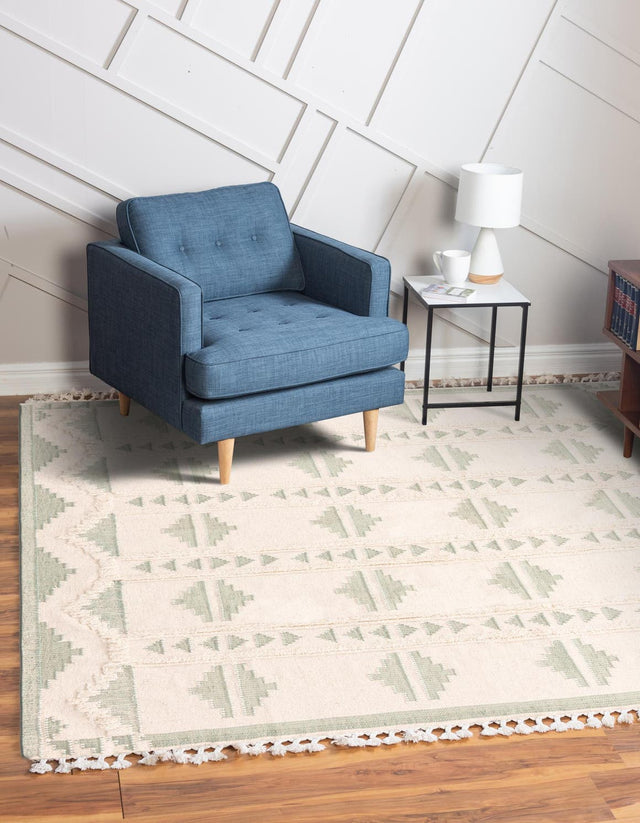 Aquamarine and White 10' x 10' Mesa Square Area Rug 100% Wool Geometric All Natural Carpet for Living, Dining, Office, Bedrooms, Dorms, Kitchens for Sale at Rug Engine