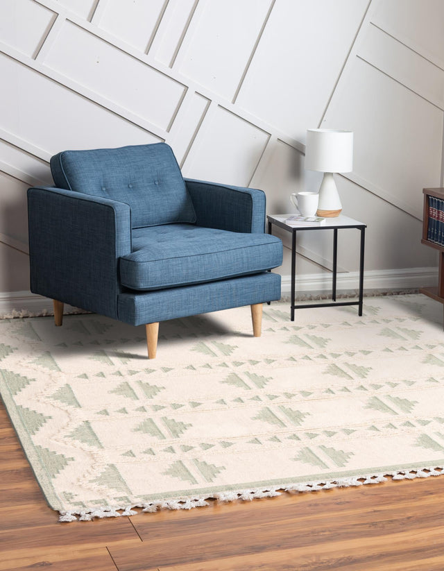 Aquamarine and White 10' x 10' Mesa Square Area Rug 100% Wool Geometric All Natural Carpet for Living, Dining, Office, Bedrooms, Dorms, Kitchens for Sale at Rug Engine