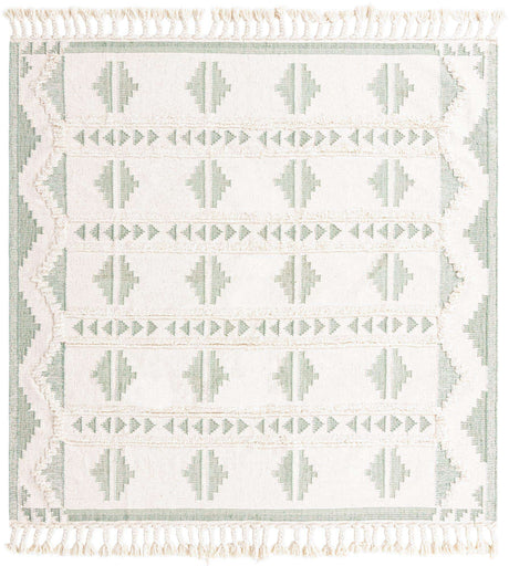 Aquamarine and White 8' x 8' Mesa Square Area Rug 100% Wool Geometric All Natural Carpet for Living, Dining, Office, Bedrooms, Dorms, Kitchens for Sale at Rug Engine