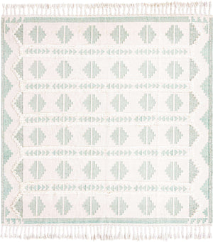 Aquamarine and White 10' x 10' Mesa Square Area Rug 100% Wool Geometric All Natural Carpet for Living, Dining, Office, Bedrooms, Dorms, Kitchens for Sale at Rug Engine