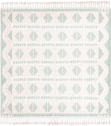 Aquamarine and White 10' x 10' Mesa Square Area Rug 100% Wool Geometric All Natural Carpet for Living, Dining, Office, Bedrooms, Dorms, Kitchens for Sale at Rug Engine