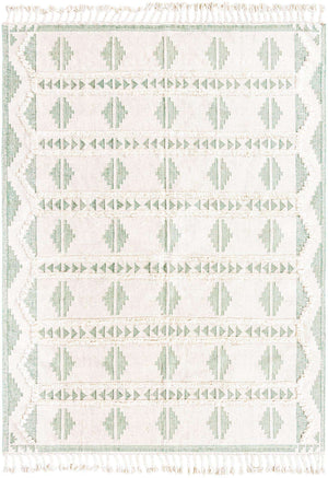 Aquamarine and White 9' x 12' Mesa Rectangle Area Rug 100% Wool Geometric All Natural Carpet for Living, Dining, Office, Bedrooms, Dorms, Kitchens for Sale at Rug Engine