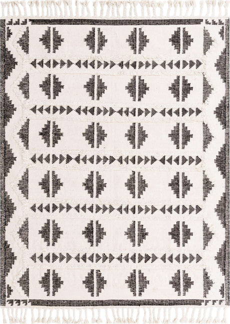 Black and White 8' x 10' Mesa Rectangle Area Rug 100% Wool Geometric All Natural Carpet for Living, Dining, Office, Bedrooms, Dorms, Kitchens for Sale at Rug Engine