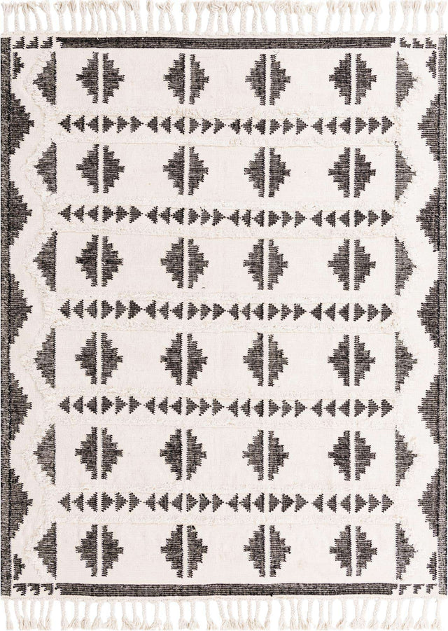 Black and White 8' x 10' Mesa Rectangle Area Rug 100% Wool Geometric All Natural Carpet for Living, Dining, Office, Bedrooms, Dorms, Kitchens for Sale at Rug Engine