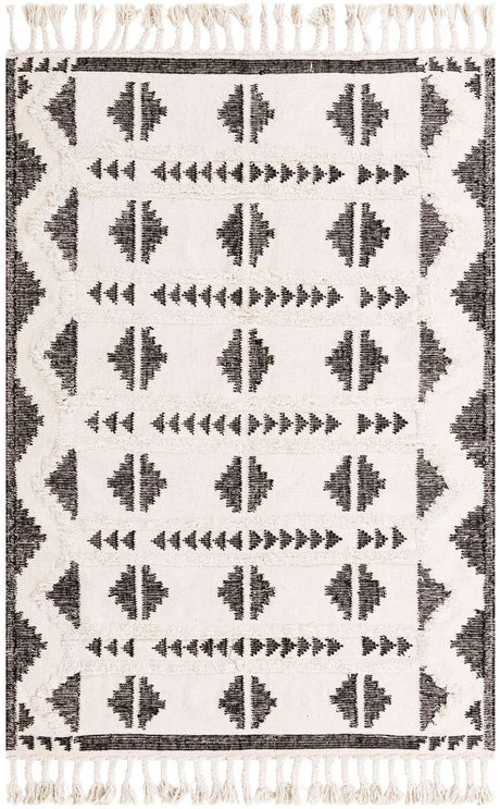 Black and White 6' 1 x 9' Mesa Rectangle Area Rug 100% Wool Geometric All Natural Carpet for Living, Dining, Office, Bedrooms, Dorms, Kitchens for Sale at Rug Engine