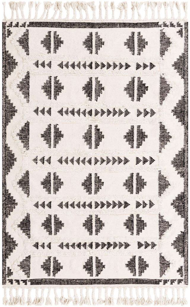 Black and White 6' 1 x 9' Mesa Rectangle Area Rug 100% Wool Geometric All Natural Carpet for Living, Dining, Office, Bedrooms, Dorms, Kitchens for Sale at Rug Engine