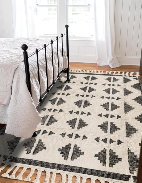 Black and White 10' x 14' 1 Mesa Rectangle Area Rug 100% Wool Geometric All Natural Carpet for Living, Dining, Office, Bedrooms, Dorms, Kitchens for Sale at Rug Engine
