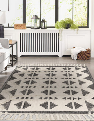 Black and White 8' x 10' Mesa Rectangle Area Rug 100% Wool Geometric All Natural Carpet for Living, Dining, Office, Bedrooms, Dorms, Kitchens for Sale at Rug Engine