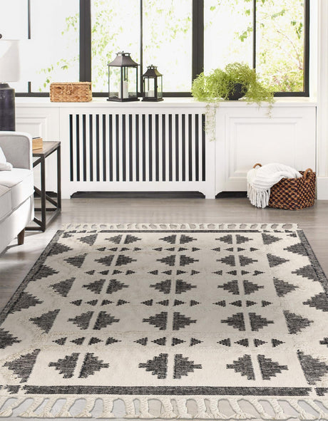Black and White 2' x 3' 1 Mesa Rectangle Area Rug 100% Wool Geometric All Natural Carpet for Living, Dining, Office, Bedrooms, Dorms, Kitchens for Sale at Rug Engine