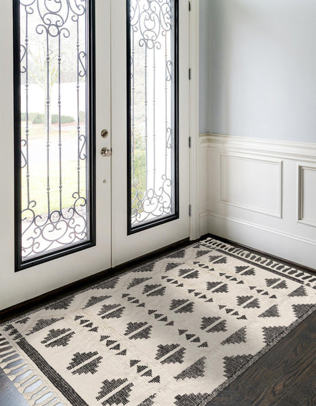 Black and White 8' x 10' Mesa Rectangle Area Rug 100% Wool Geometric All Natural Carpet for Living, Dining, Office, Bedrooms, Dorms, Kitchens for Sale at Rug Engine