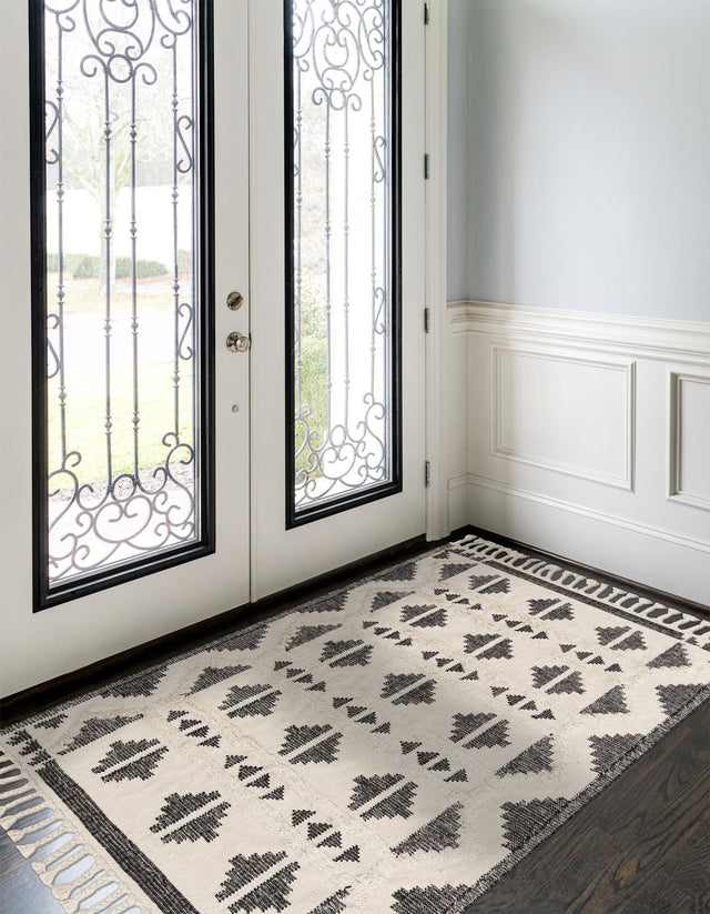Black and White 6' 1 x 9' Mesa Rectangle Area Rug 100% Wool Geometric All Natural Carpet for Living, Dining, Office, Bedrooms, Dorms, Kitchens for Sale at Rug Engine