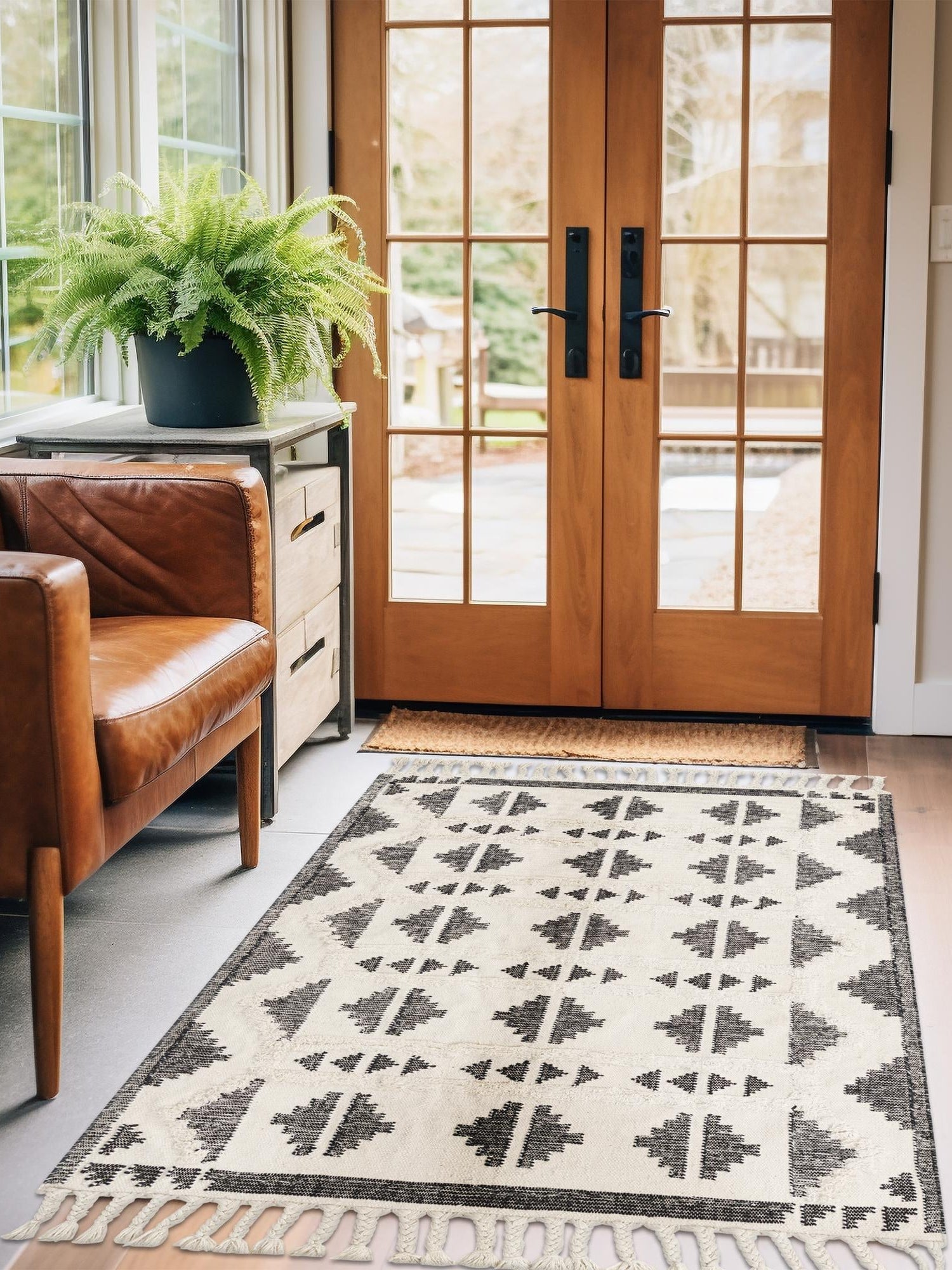 Black and White 6' 1 x 9' Mesa Rectangle Area Rug 100% Wool Geometric All Natural Carpet for Living, Dining, Office, Bedrooms, Dorms, Kitchens for Sale at Rug Engine
