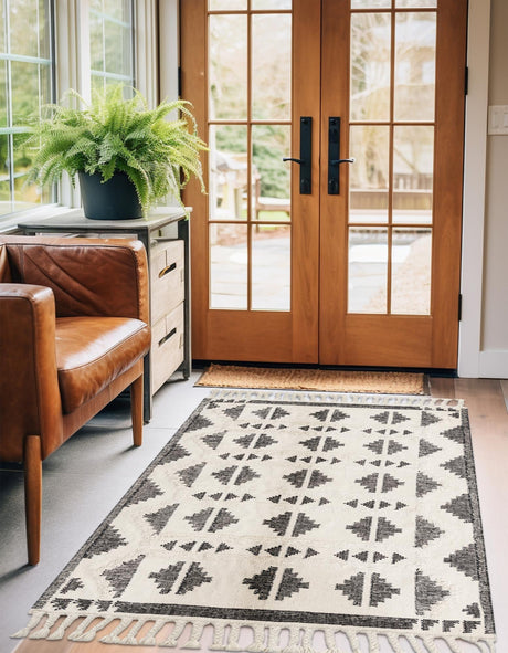 Black and White 9' x 12' Mesa Rectangle Area Rug 100% Wool Geometric All Natural Carpet for Living, Dining, Office, Bedrooms, Dorms, Kitchens for Sale at Rug Engine