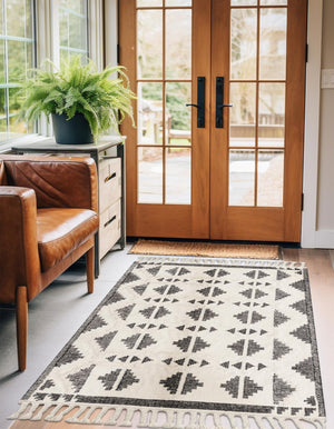 Black and White 2' x 3' 1 Mesa Rectangle Area Rug 100% Wool Geometric All Natural Carpet for Living, Dining, Office, Bedrooms, Dorms, Kitchens for Sale at Rug Engine