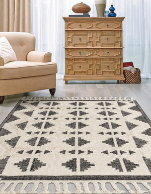 Black and White 2' x 3' 1 Mesa Rectangle Area Rug 100% Wool Geometric All Natural Carpet for Living, Dining, Office, Bedrooms, Dorms, Kitchens for Sale at Rug Engine