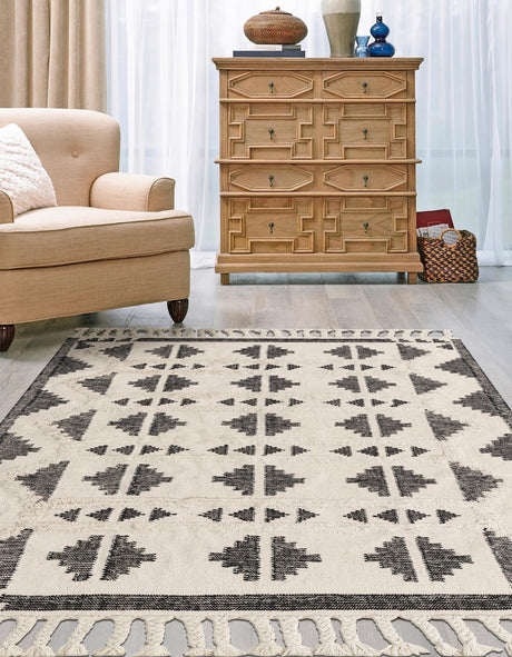 Black and White 2' x 3' 1 Mesa Rectangle Area Rug 100% Wool Geometric All Natural Carpet for Living, Dining, Office, Bedrooms, Dorms, Kitchens for Sale at Rug Engine