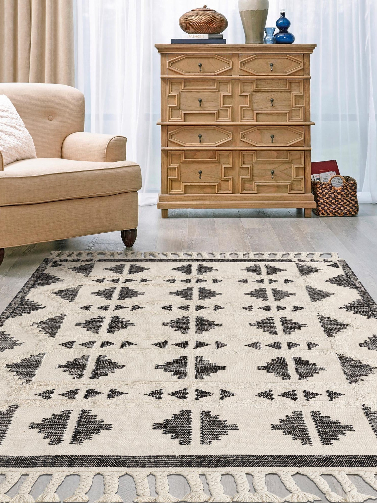Black and White 9' x 12' Mesa Rectangle Area Rug 100% Wool Geometric All Natural Carpet for Living, Dining, Office, Bedrooms, Dorms, Kitchens for Sale at Rug Engine