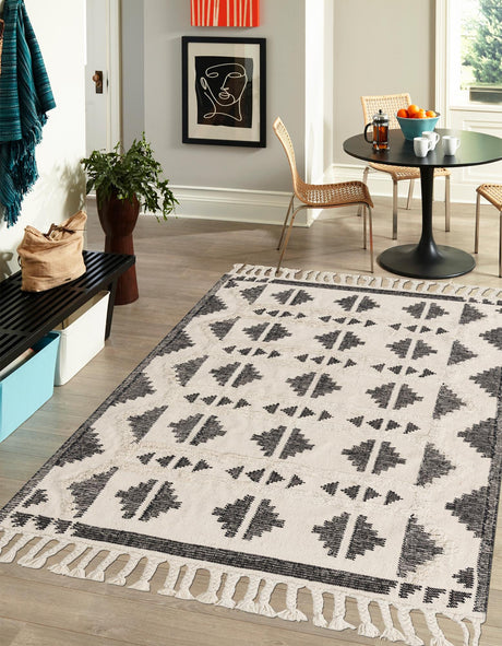 Black and White 4' 1 x 6' 1 Mesa Rectangle Area Rug 100% Wool Geometric All Natural Carpet for Living, Dining, Office, Bedrooms, Dorms, Kitchens for Sale at Rug Engine