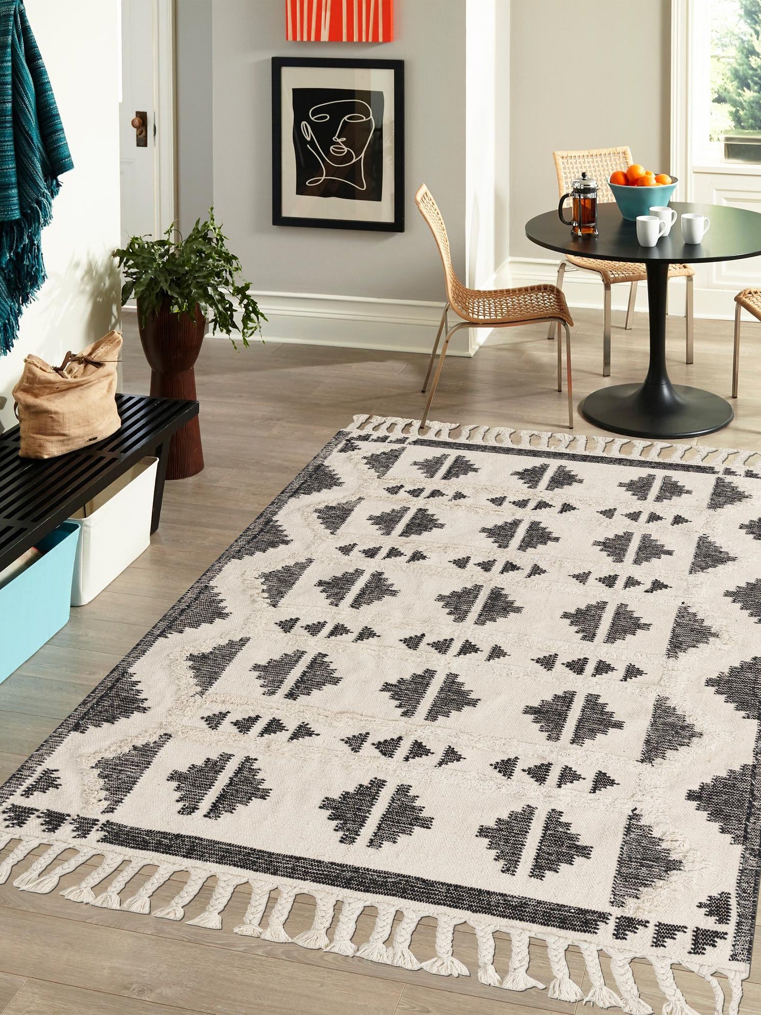 Black and White 9' x 12' Mesa Rectangle Area Rug 100% Wool Geometric All Natural Carpet for Living, Dining, Office, Bedrooms, Dorms, Kitchens for Sale at Rug Engine