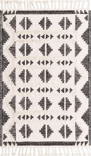 Black and White 5' 1 x 8' Mesa Rectangle Area Rug 100% Wool Geometric All Natural Carpet for Living, Dining, Office, Bedrooms, Dorms, Kitchens for Sale at Rug Engine