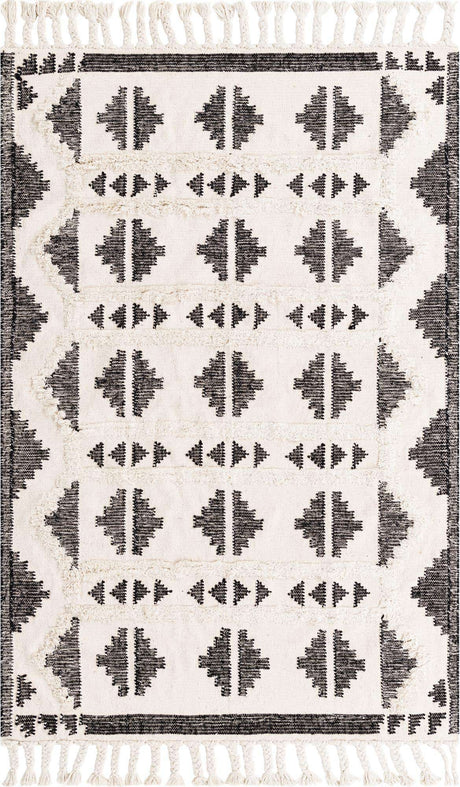 Black and White 5' 1 x 8' Mesa Rectangle Area Rug 100% Wool Geometric All Natural Carpet for Living, Dining, Office, Bedrooms, Dorms, Kitchens for Sale at Rug Engine