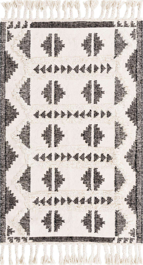 Black and White 4' 1 x 6' 1 Mesa Rectangle Area Rug 100% Wool Geometric All Natural Carpet for Living, Dining, Office, Bedrooms, Dorms, Kitchens for Sale at Rug Engine
