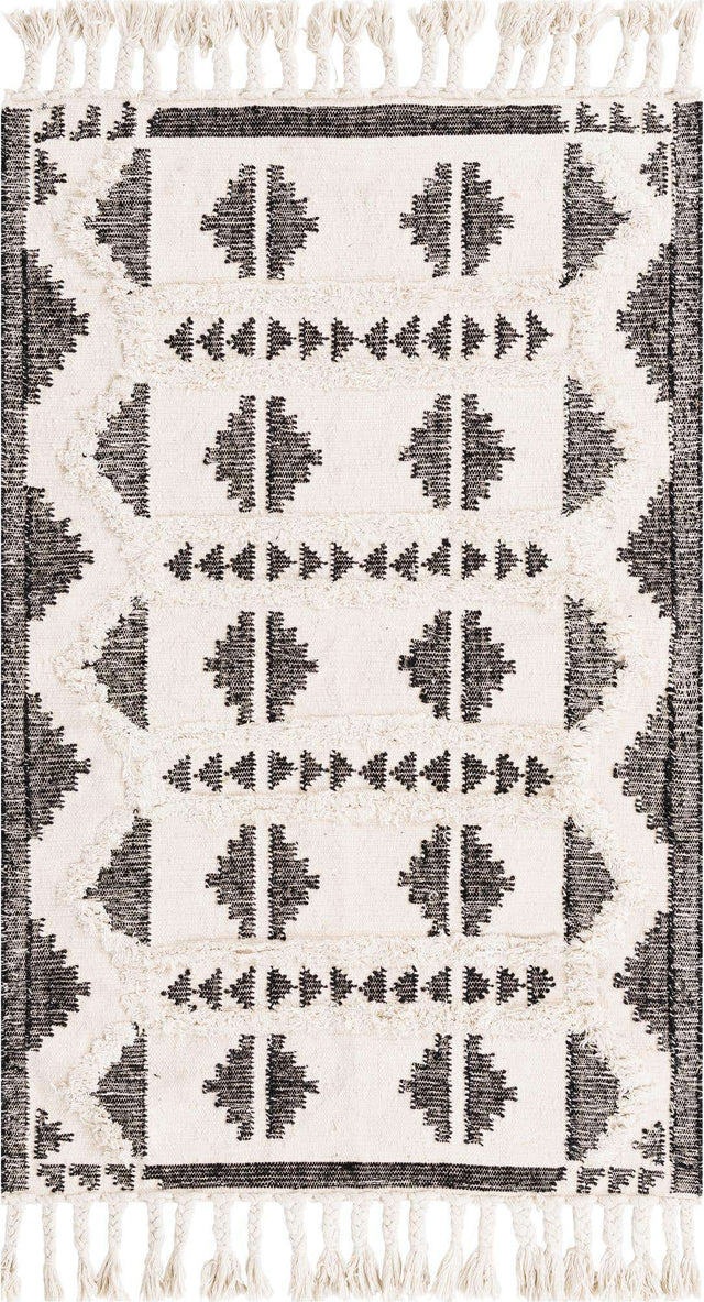 Black and White 4' 1 x 6' 1 Mesa Rectangle Area Rug 100% Wool Geometric All Natural Carpet for Living, Dining, Office, Bedrooms, Dorms, Kitchens for Sale at Rug Engine