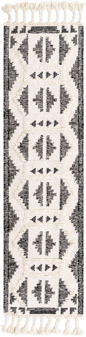 Black and White 2' 2 x 8' 2 Mesa Runner Area Rug 100% Wool Geometric All Natural Carpet for Living, Dining, Office, Bedrooms, Dorms, Kitchens for Sale at Rug Engine