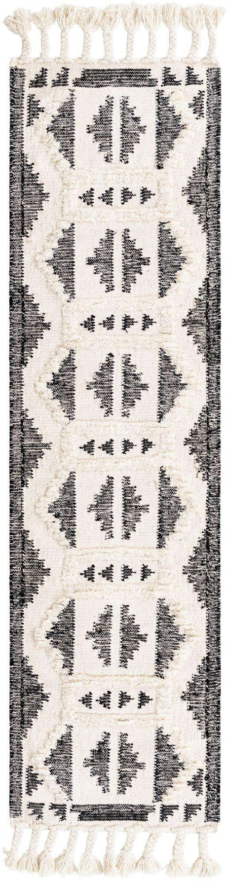 Black and White 2' 2 x 8' 2 Mesa Runner Area Rug 100% Wool Geometric All Natural Carpet for Living, Dining, Office, Bedrooms, Dorms, Kitchens for Sale at Rug Engine
