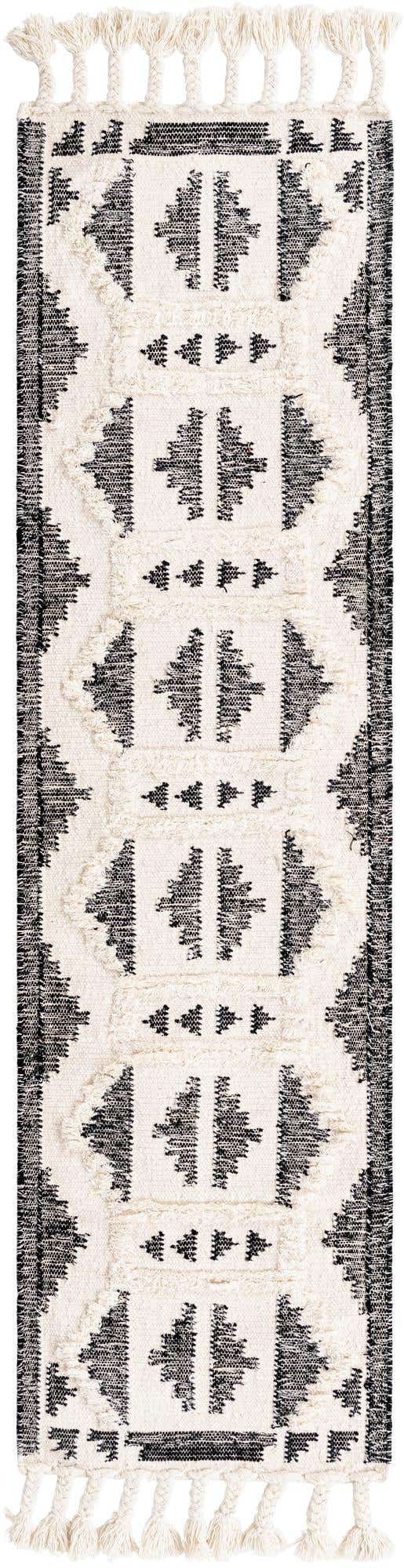 Black and White 2' 2 x 8' 2 Mesa Runner Area Rug 100% Wool Geometric All Natural Carpet for Living, Dining, Office, Bedrooms, Dorms, Kitchens for Sale at Rug Engine