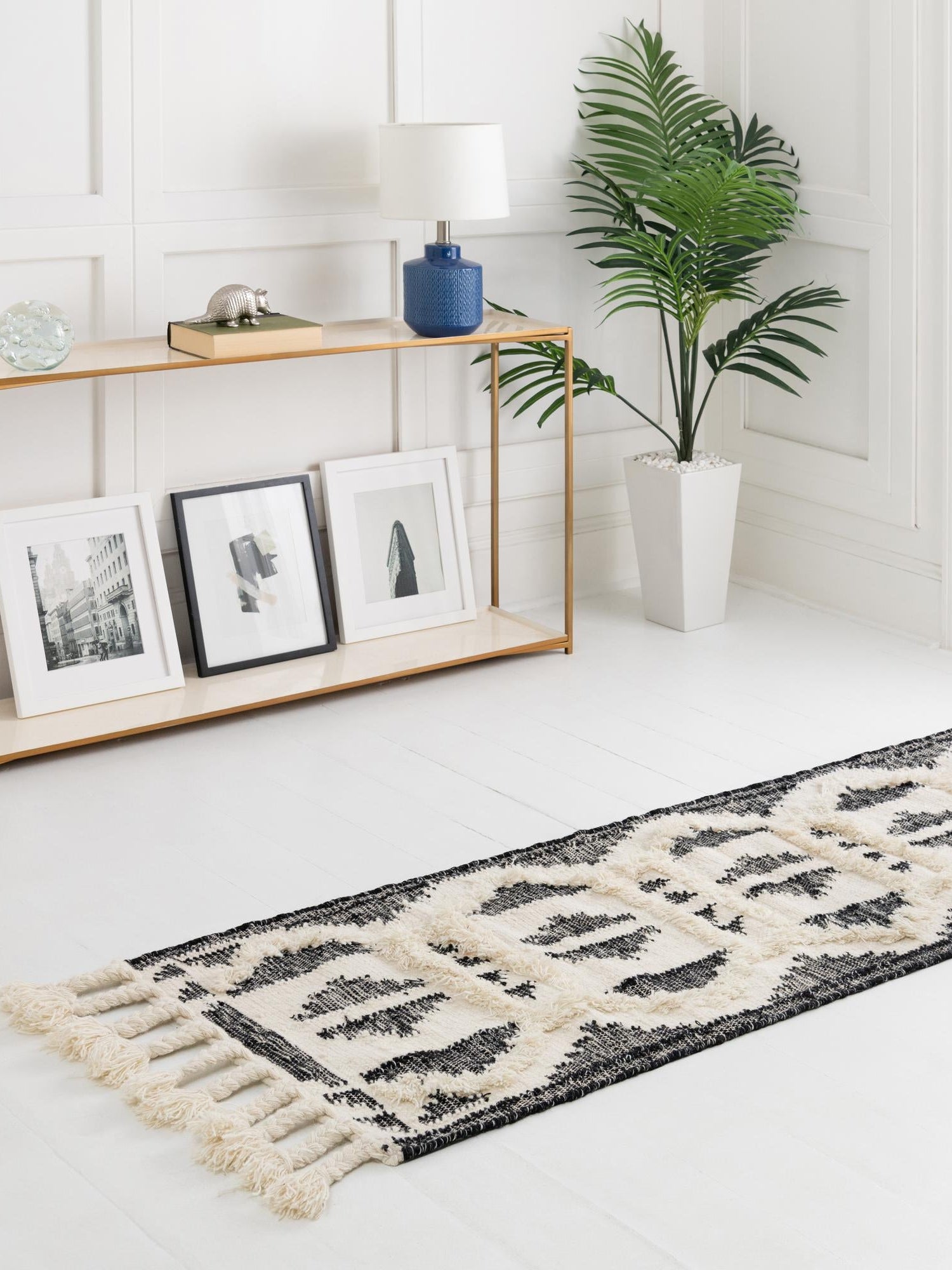 Black and White 2' 2 x 8' 2 Mesa Runner Area Rug 100% Wool Geometric All Natural Carpet for Living, Dining, Office, Bedrooms, Dorms, Kitchens for Sale at Rug Engine