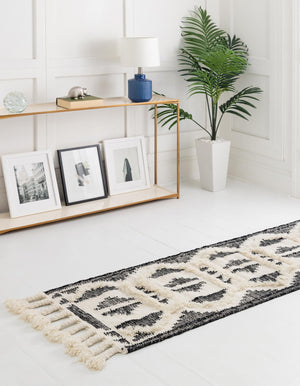 Black and White 2' 7 x 10' Mesa Runner Area Rug 100% Wool Geometric All Natural Carpet for Living, Dining, Office, Bedrooms, Dorms, Kitchens for Sale at Rug Engine