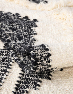 Black and White 2' 7 x 10' Mesa Runner Area Rug 100% Wool Geometric All Natural Carpet for Living, Dining, Office, Bedrooms, Dorms, Kitchens for Sale at Rug Engine