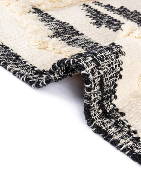 Black and White 2' 2 x 6' 1 Mesa Runner Area Rug 100% Wool Geometric All Natural Carpet for Living, Dining, Office, Bedrooms, Dorms, Kitchens for Sale at Rug Engine