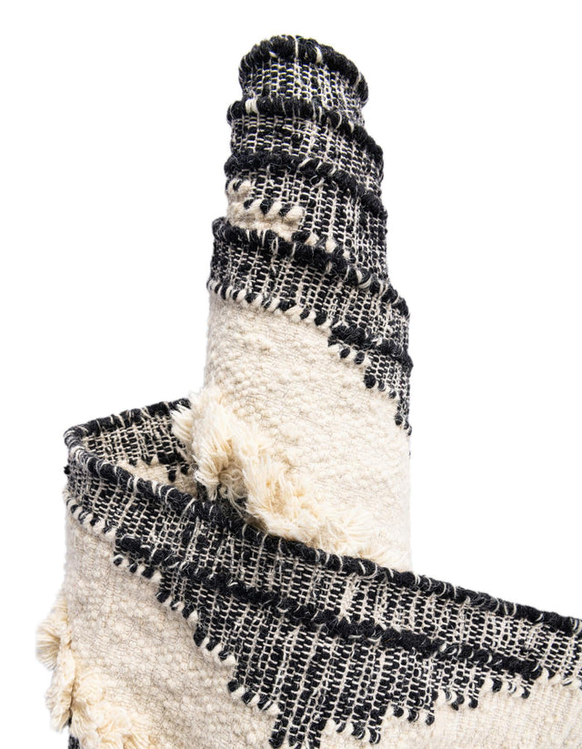 Black and White 2' 2 x 6' 1 Mesa Runner Area Rug 100% Wool Geometric All Natural Carpet for Living, Dining, Office, Bedrooms, Dorms, Kitchens for Sale at Rug Engine