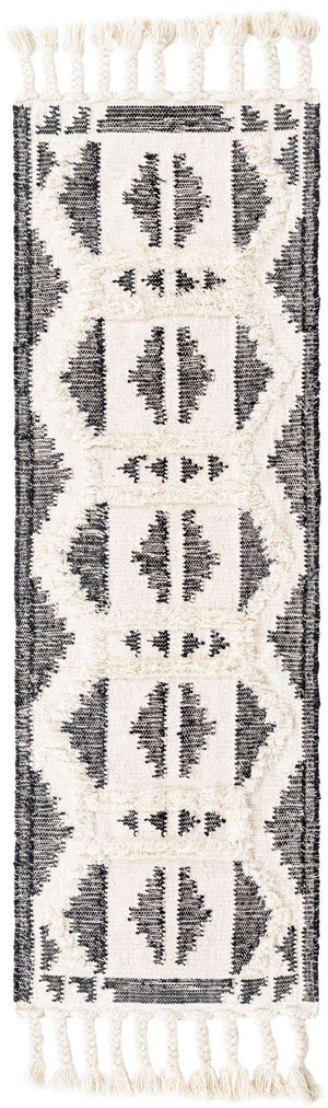 Black and White 2' 2 x 6' 1 Mesa Runner Area Rug 100% Wool Geometric All Natural Carpet for Living, Dining, Office, Bedrooms, Dorms, Kitchens for Sale at Rug Engine