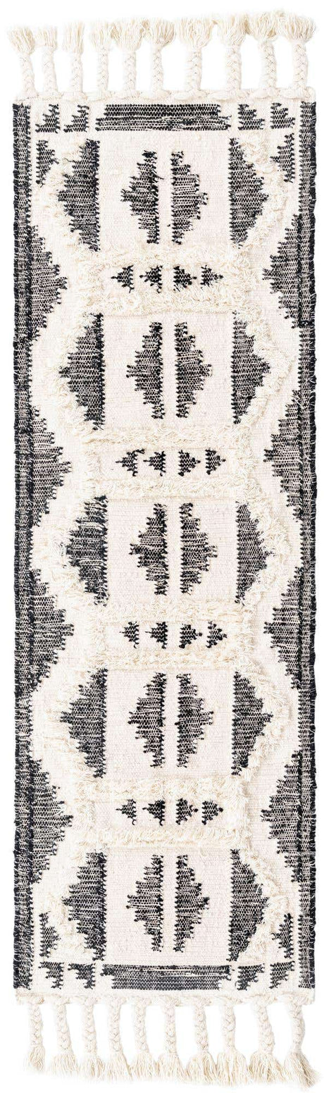 Black and White 2' 2 x 6' 1 Mesa Runner Area Rug 100% Wool Geometric All Natural Carpet for Living, Dining, Office, Bedrooms, Dorms, Kitchens for Sale at Rug Engine