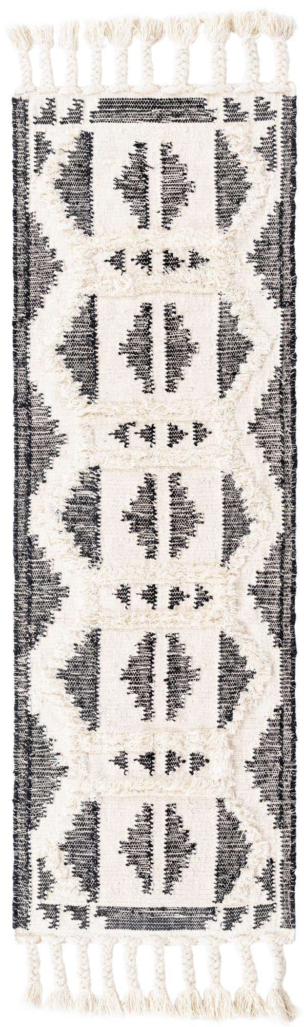 Black and White 2' 2 x 6' 1 Mesa Runner Area Rug 100% Wool Geometric All Natural Carpet for Living, Dining, Office, Bedrooms, Dorms, Kitchens for Sale at Rug Engine