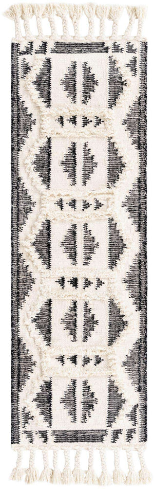Black and White 2' 2 x 5' 1 Mesa Runner Area Rug 100% Wool Geometric All Natural Carpet for Living, Dining, Office, Bedrooms, Dorms, Kitchens for Sale at Rug Engine